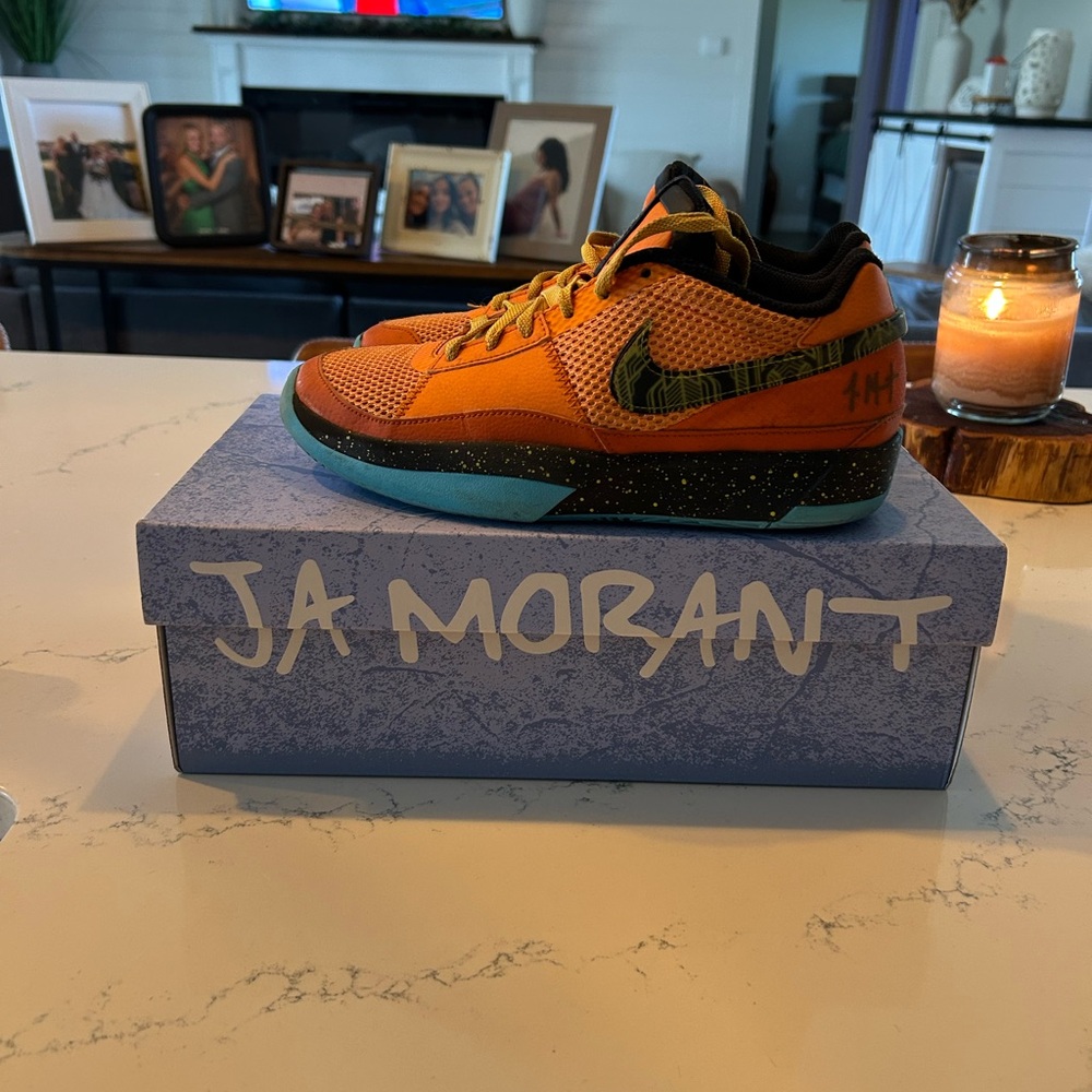 Ja Morant Nike Orange Low-Top Sneaker with Teal and Black Accents